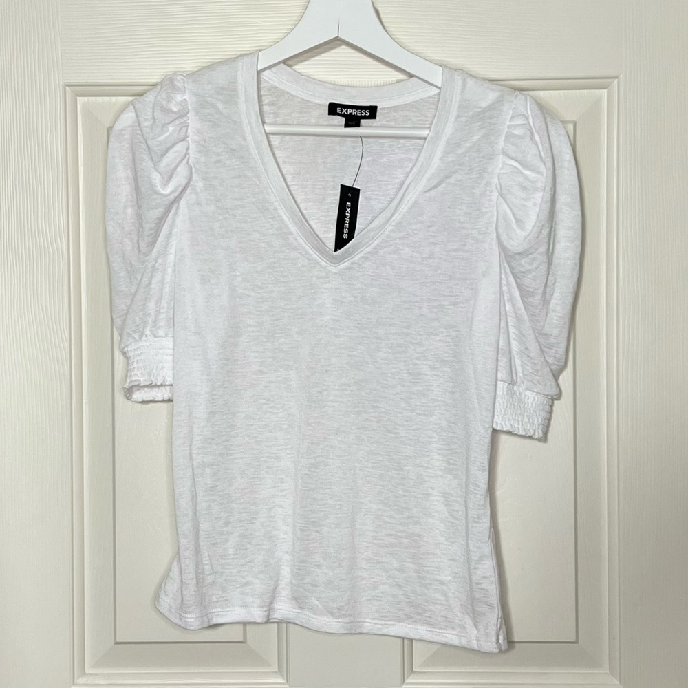 NWT Express White Puff Sleeve Blouse XXS Women